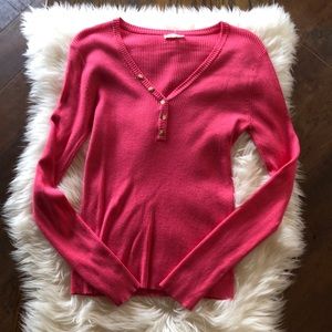 Bright pink V neck sweater